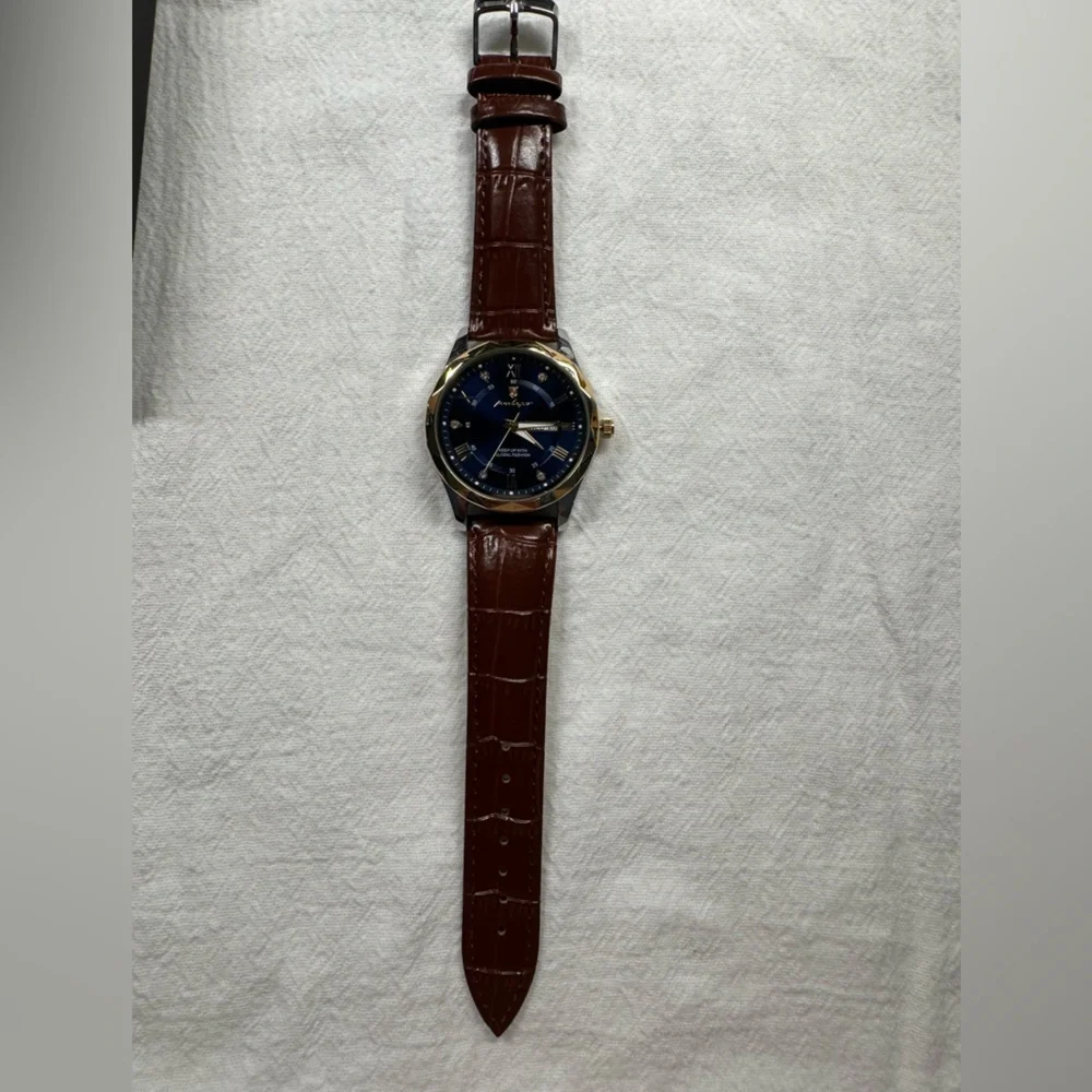 Blue Quartz Watch for Men Leather Band Waterproof Luminous Date Week NEW